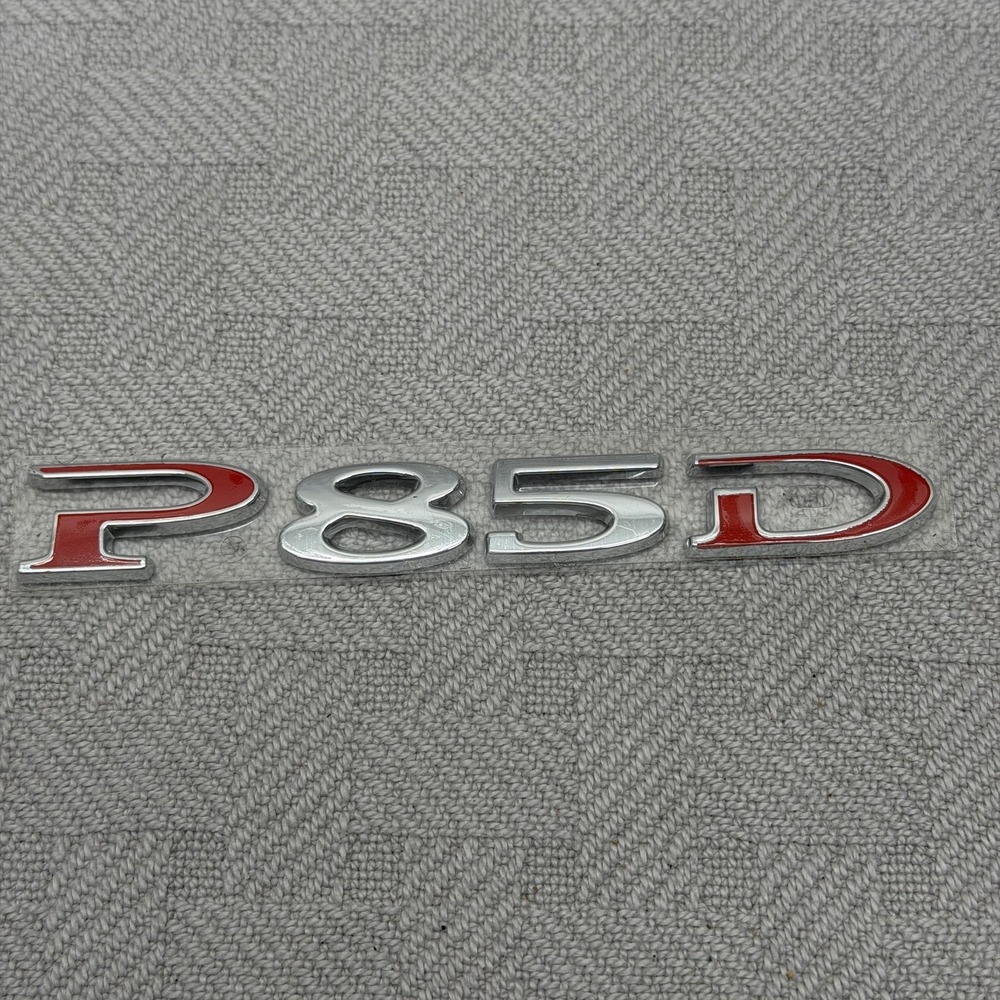 Tesla P85D Rear Tailgate Emblem Badge Silver Red‎ Accents Rear Logo